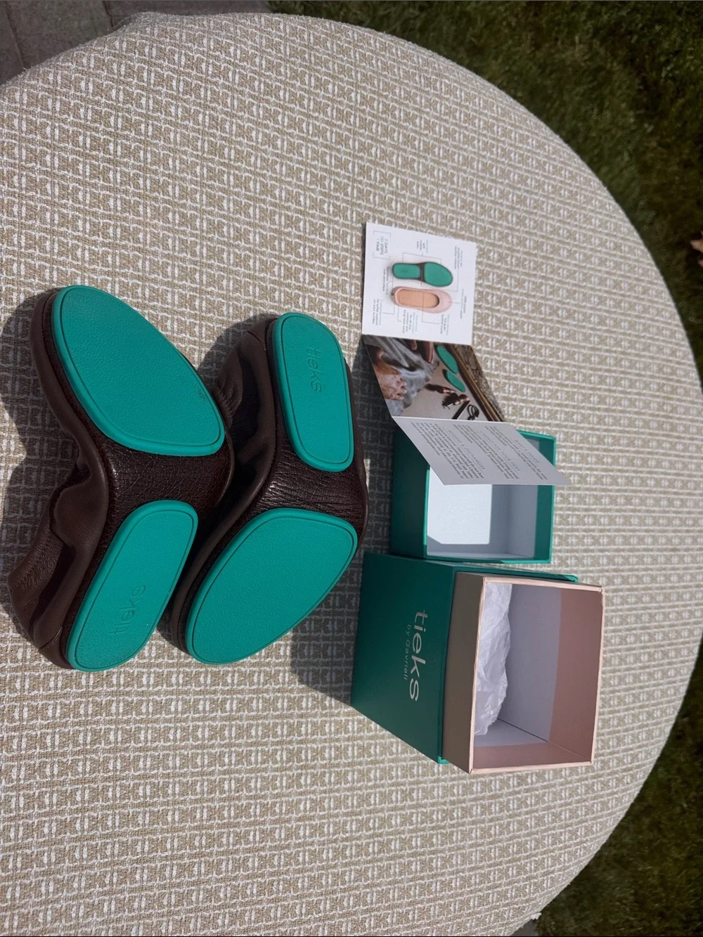 Tieks Brown Leather Ballet Flats with Teal Insole - Picture 3 of 9